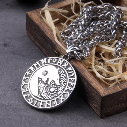 Ulfhednar stainless steel norse Viking odin's wolf rune  necklace with gift bag and wooden box