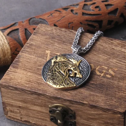 Alternative view of Fenrir Viking Wolf Pendant Necklace Punk Street Rock Nordic Stainless Steel Odin Wolf Head Necklace