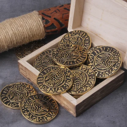 Gold Plated Viking Coin Collectible Great Gift Bit Coin  Gold Commemorative Coin with wooden box