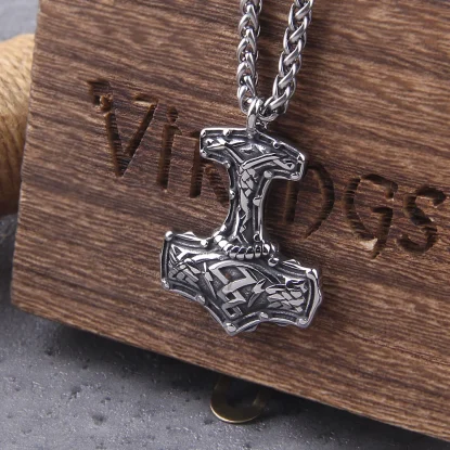 thor's hammer mjolnir pendant necklace viking scandinavian norse viking necklace with stainless steel chain with box