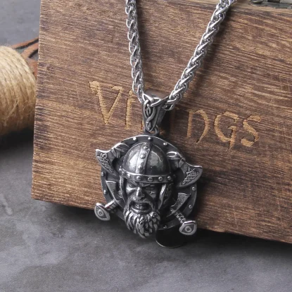 Viking Axe Shield Necklace  Stainless Steel Packed in Wooden Box