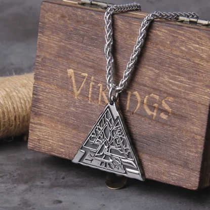 Alternative view of Valknut Tree of Life Round Pendant Necklace Men's Viking Rune Amulet Necklace Pendant