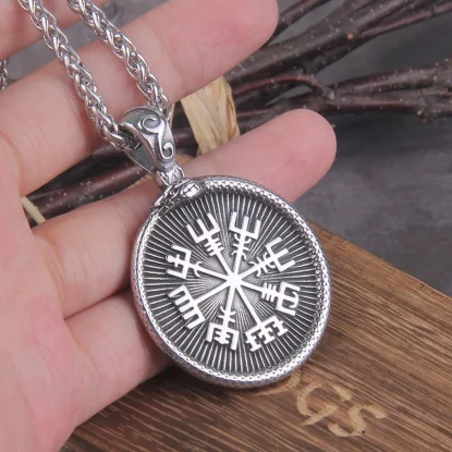 Alternative view of Vegvísir Stainless Steel Infinity Ouroboros Norse Necklace Pendant  Amulet with box