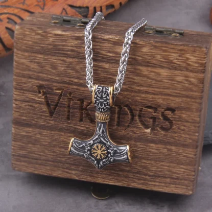 Vegvísir thor's hammer mjolnir pendant necklace viking scandinavian norse viking necklace