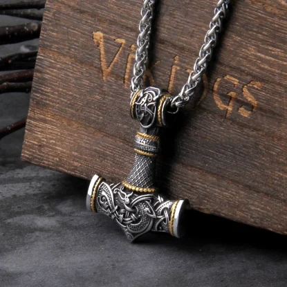 Thor's Hammer Necklace Viking Dragon Necklace For Men Jewelry Talisman with wooden box