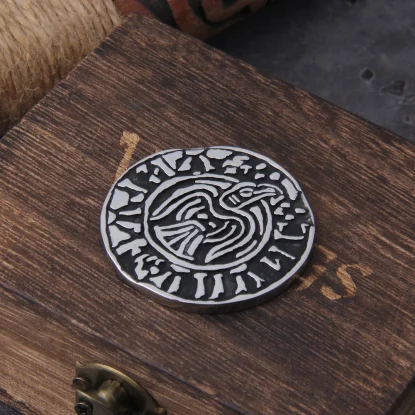 Alternative view of Gold Plated Viking Coin Collectible Great Gift Bit Coin Art Collection Gold Commemorative Coin with wooden box