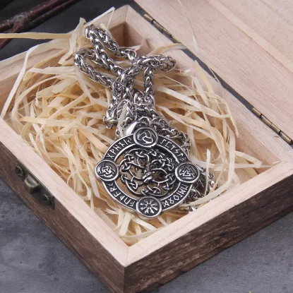 Alternative view of Tree of Life Vikings Jewelry Silver Color Chain Necklaces for Women Stainless Steel VIKING rune Necklace