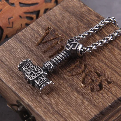 Alternative view of Thor Hammer Viking Stainless Steel Multiple Styles Domineering Unisex Necklace Pendant withbox
