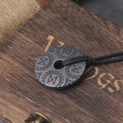 Alternative view of Viking rune pendant necklace for adjustable chain with wooden box