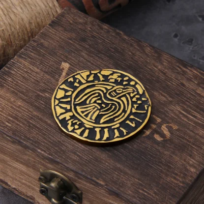 Gold Plated Viking Coin Collectible Great Gift Bit Coin Art Collection Gold Commemorative Coin with wooden box