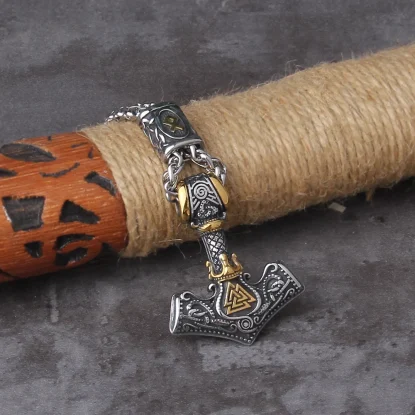 Alternative view of HammerNorse Scandinavian Vienna Viking Valknut Necklace Men Vintage Stainless Steel Mjolnir Thor's Hammer Pendant Necklace