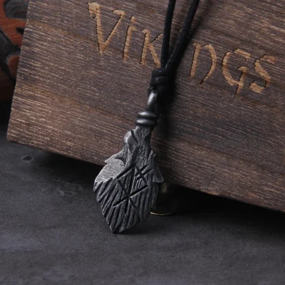 Alternative view of Viking Rune pendant necklace for men gift adjustable chain with wooden box