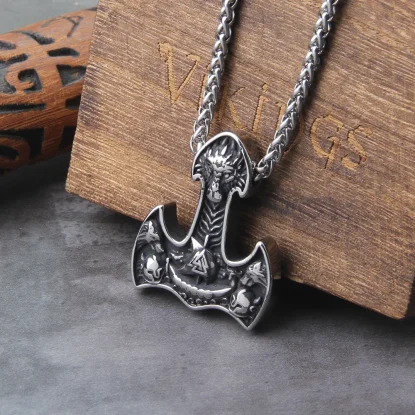 Thor's hammer mjolnir pendant necklace viking wolf scandinavian norse viking necklace Men Stainless Steel