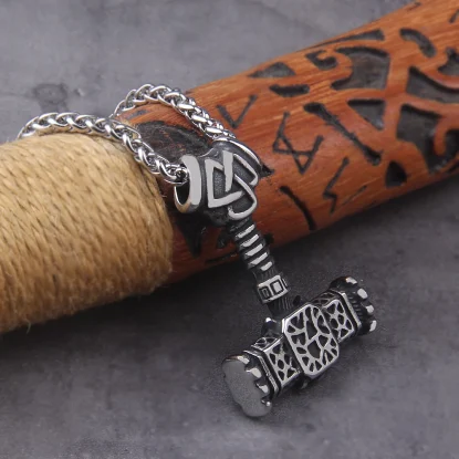 Alternative view of Thor Hammer Viking Stainless Steel Necklace Pendant Boyfriend withbox