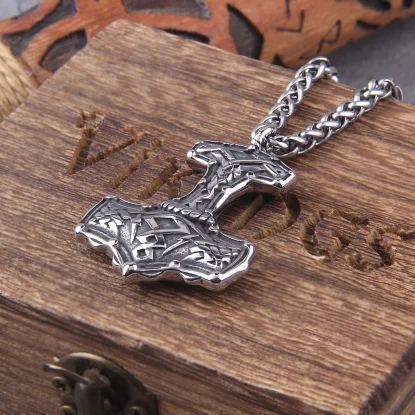 Alternative view of thor's hammer mjolnir pendant necklace viking scandinavian norse viking necklace with stainless steel chain with box