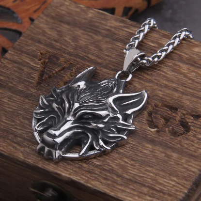 Alternative view of Fenrir Necklace Wolf Head Necklaces Pendants