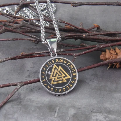 Alternative view of Nordic Viking Stainlesss Steel Yggdrasil Wolf Rune Necklace With wooden box