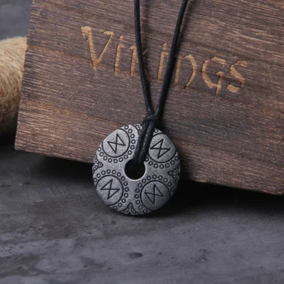 Viking rune pendant necklace for adjustable chain with wooden box