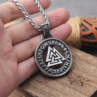 Alternative view of Valknut Viking Runes Necklace Pendant Scandinavian Norse Vikings Charms with wooden box