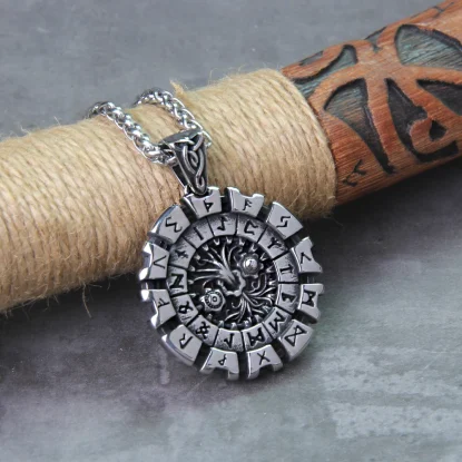 Alternative view of Viking Yggdrasil Tree of Life and Odin Rune Necklace Men's Vintage Amulet World Tree Pendant