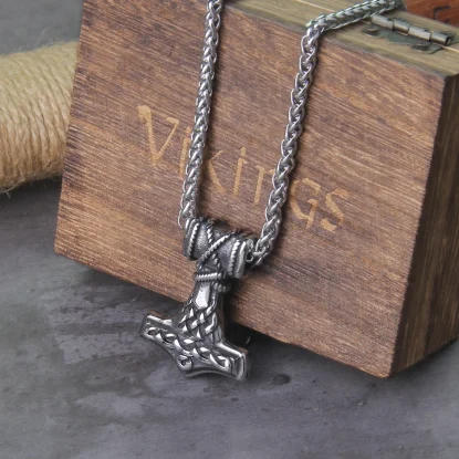 Thor's hammer mjolnir pendant necklace viking scandinavian norse viking necklace with wooden box