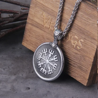 Vegvísir Stainless Steel Infinity Ouroboros Norse Necklace Pendant  Amulet with box
