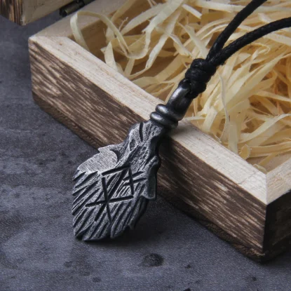 Viking Rune pendant necklace for men gift adjustable chain with wooden box