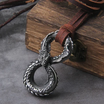 Viking Ouroboros vintage punk necklace for men stainless steel fashion with wooden box