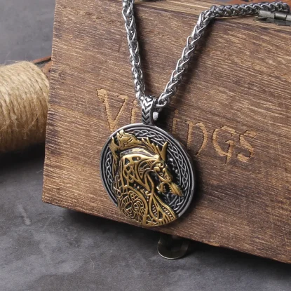 Fenrir Viking Wolf Pendant Necklace Punk Street Rock Nordic Stainless Steel Odin Wolf Head Necklace